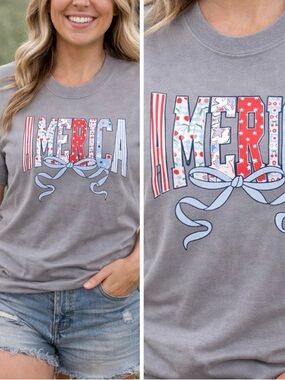 Bella Canvas Gray 'America' Graphic Tee with Red, White & Blue Accents